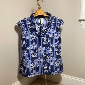 Collared blue and white summertime bamboo blouse